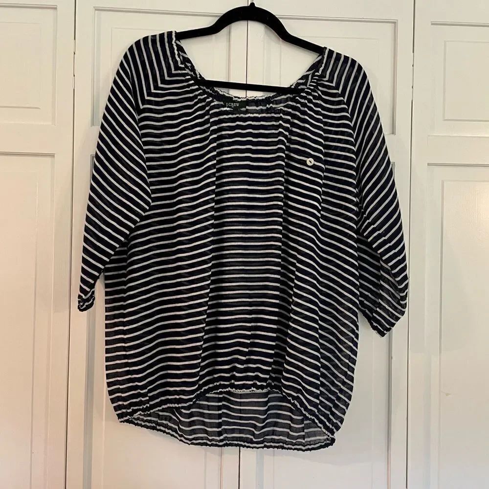 J.crew striped navy and white blousy top size small - Picture 3 of 8